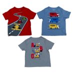 3 Pack of multicolor top with sport car and truck designs (12-18 Months)