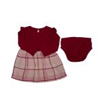 Dark red stripes of long sleeve dress and dark red pant (9-12 Months)