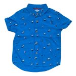 Blue shirt with sail boat designs and brown button (12-18 Months)