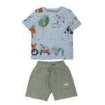 Gray top with farm house designs and shade of green with truck design