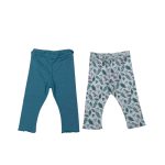 Teal plain leggings and white leggings with flower designs