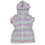 Short sleeve milky color stripes hoodie with zip