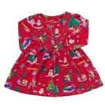 Red long sleeve pleated dress with Christmas design (6-9 Months)