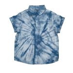 White and navy blue short sleeve with buttons and pocket