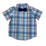 2 Piece set of  green checked shirt and a bow tie with buttons