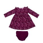 Long sleeve shade of red dress with flower designs and pant