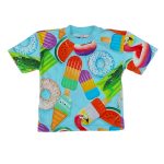 Blue short sleeve top with candy designs (9-12 Months)