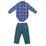 2 piece set multicolor check long sleeve pin down and a green trouser
