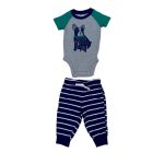 Multicolor pin down with a dog design and a navy stripe jogger
