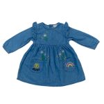 Denim dress with  butterfly, flower, sun and rainbow designs