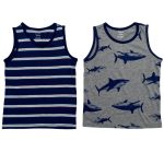 2 piece set of navy blue striped vest and gray vest with shark designs, high-quality materials, modern design