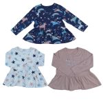 3 Pack of multicolor long sleeve top with unicorn, star and text designs