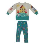 Multicolor long sleeve top and a green leggings with animal designs