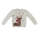 Creamy long sleeve top with santa claus reindeer and star designs