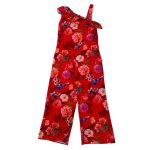 Red spaghetti strap jumpsuit with flower designs