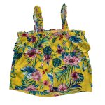 Sleeveless yellow top with spaghetti strap and flower designs (Primark)