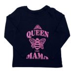 Long sleeve black top with crown, butterfly and text designs