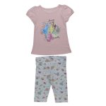 2 Piece set of peach top with Disney princess design and a creamy leggings