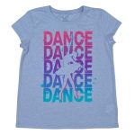 Gray short sleeve top with ballet dancer and text designs (Place)