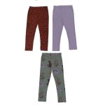 3 Pack of leggings, brown, peach and green with different designs