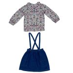 Multicolor long sleeve top and a denim pinafore with animal and flower design