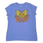 Shade of blue short sleeve top with butterfly designs (Place)