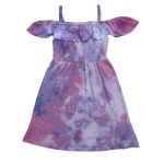 Spaghetti strap multicolor dress with flare neck and shoulders