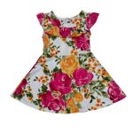 Armless pleated dress with flower designs (3-4 Years)