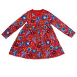 Red long sleeve dress with flower designs (6-7 Years)