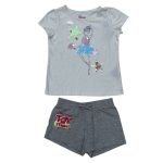 Creamy short sleeve top with a ballerina and star designs and gray short