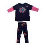 Long sleeve black and pink top with smiley face designs and black leggings