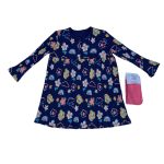 Long sleeve dress with cloud, rainbow and flower designs and a pop socks