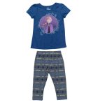 Navy blue top with frozen character design and a gray leggings
