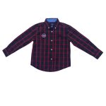 Multicolor stripe long sleeve red checked shirt with white buttons and pocket