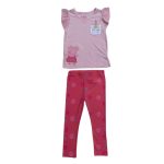 Pink short sleeve top and pink leggings with piglet and spring designs