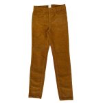 Velvet material shade of brown trouser with elastic waistband and pocket