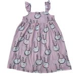 Peach sleeveless dress with spaghetti strap and cat designs (5-6 Years)