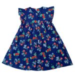 Navy blue flare hand dress with flower designs (7-8 Years)