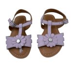 Purple and brown sandals with flower design