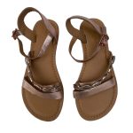 Peach sandals with brown sole with strap and cowries design