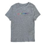 Gray short sleeve top with text designs (Clearance)