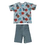 Creamy short sleeve top with fruit designs and a shade of teal plain short