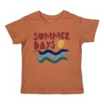 Shade of orange short sleeve top with text and wave designs (2-3 Years)