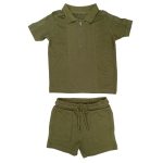 Shade of green short sleeve top and a matching short with pocket (12-18 Months)