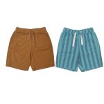 Plain brown short and a shade of green stripe short