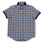 Brown check short sleeve shirt with buttons and deer design (5-6 Years)
