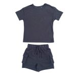 2 Piece set of gray short sleeve top and a matching short with pocket