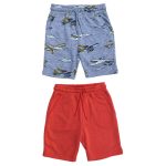 Gray short with air plane designs and a plain shade of pink short