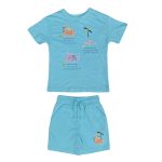 Turquoise blue short sleeve top with dinosaur design matching short (2-3Years)