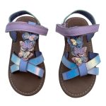 Multicolor sandals with butterfly design and a brown sole